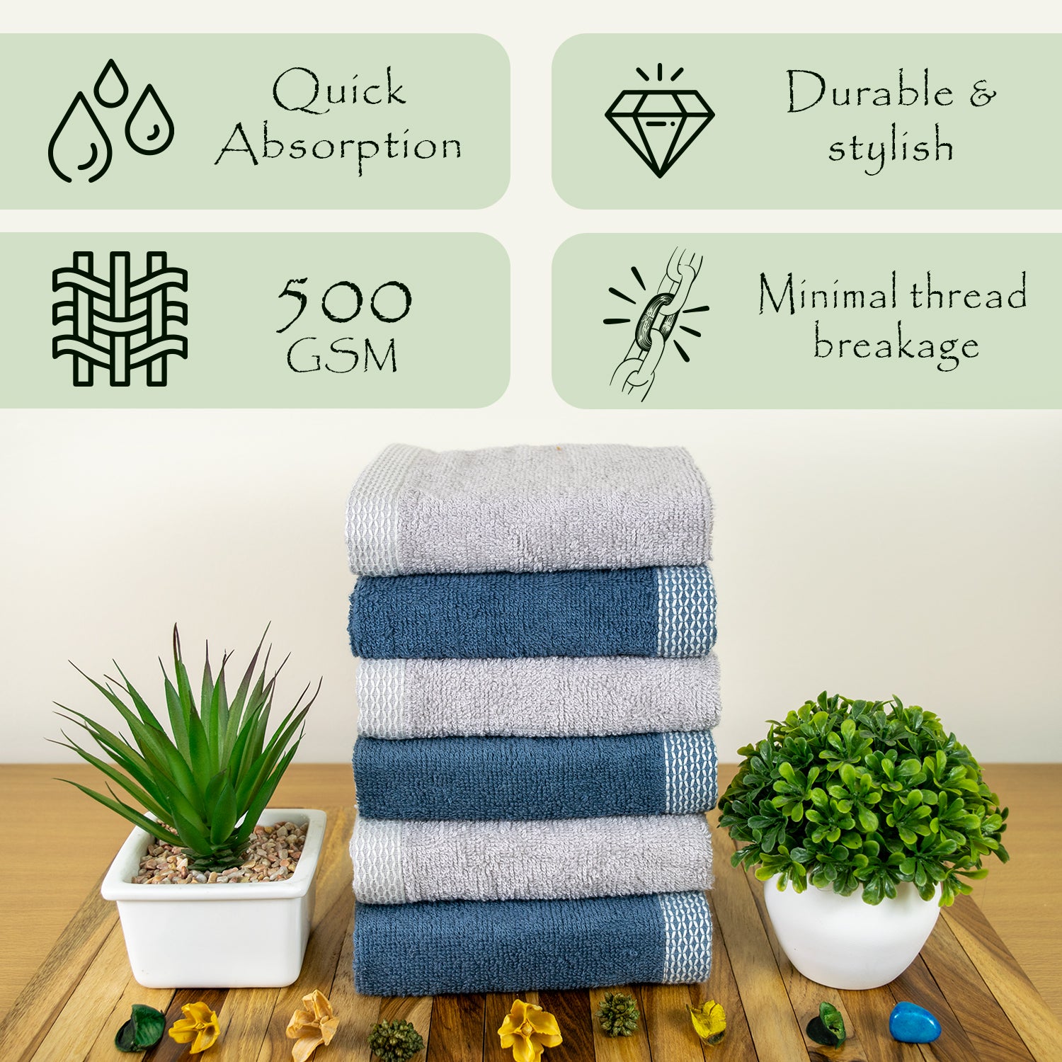 Rangoli  100% Bamboo Face Towel |  Set of 6, 500 GSM (Multi)