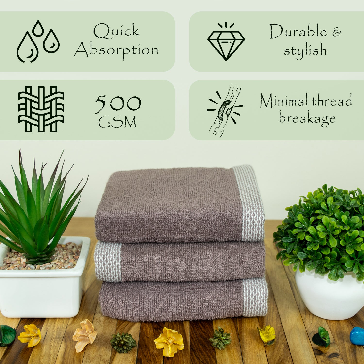 Rangoli  100% Bamboo Face Towel |  Set of 3, 500 GSM