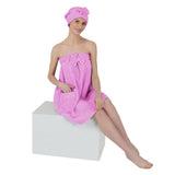 Women Cotton Body Wrap Bath Towel With Shower Cap - Purple - Rangoli