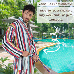 Pinstripe Men 420 GSM Cotton Bathrobe - Rangoli