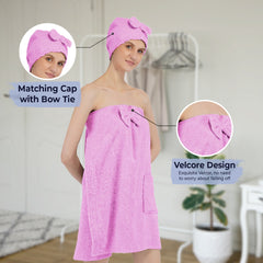 Rangoli Women Cotton Body Wrap Bath Towel With Shower Cap