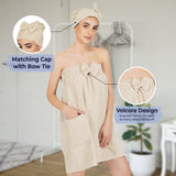 Rangoli Women Cotton Body Wrap Bath Towel With Shower Cap