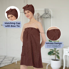 Rangoli Women Cotton Body Wrap Bath Towel With Shower Cap