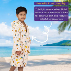 Rangoli Kids Cotton Bathrobe 400 GSM (Pizza Design) for Girls and Boys