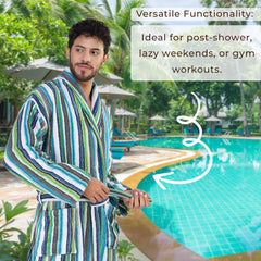 Pinstripe Men 420 GSM Cotton Bathrobe - Rangoli