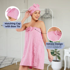 Rangoli Women Cotton Body Wrap Bath Towel With Shower Cap