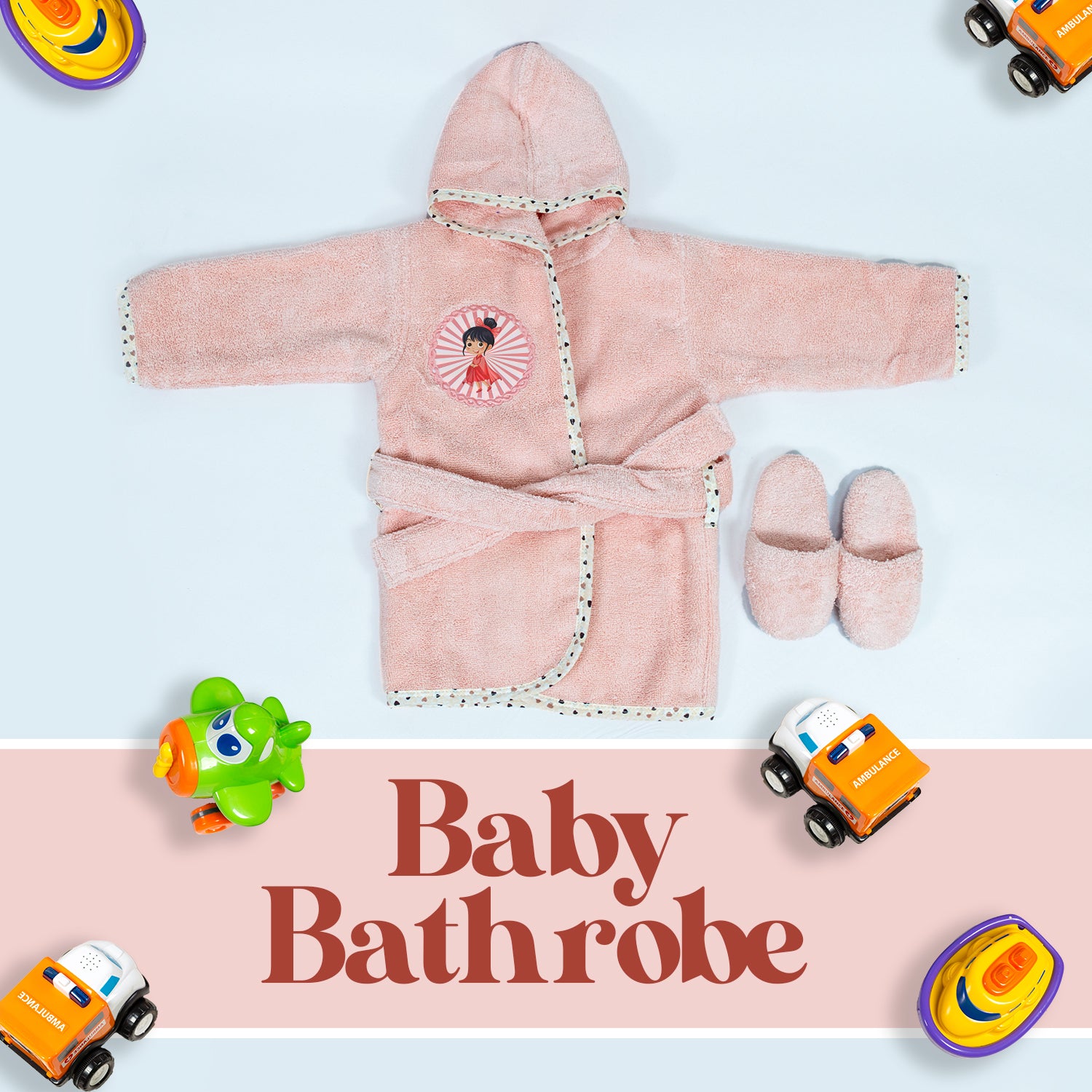 Rangoli Baby Bathrobe Ultra Soft With Matching Slipper, full Sleeves And Attached Adjustable Belt