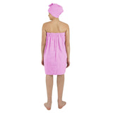 Women Cotton Body Wrap Bath Towel With Shower Cap - Purple