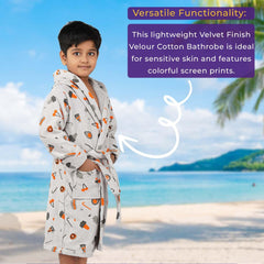 Rangoli Kids Cotton Bathrobe 400 GSM (Pizza Design) for Girls and Boys