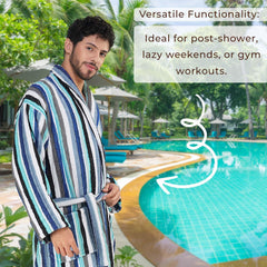 Pinstripe Men 420 GSM Cotton Bathrobe - Rangoli