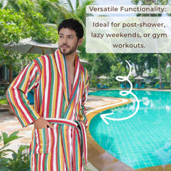 Pinstripe Men 420 GSM Cotton Bathrobe - Rangoli