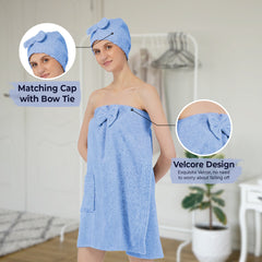 Rangoli Women Cotton Body Wrap Bath Towel With Shower Cap