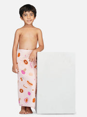 Rangoli 100% Cotton Kids Bath Towel Set of 2 (Pizza Design) | Size (60x120 Cm) |Skin Friendly Ultra Soft Towels for Girls and Boys