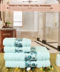 Victoria 100% Cotton Towel set of 4, (Printed Border), 450 GSM