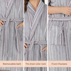 Pinstripe Women 420 GSM Cotton Bathrobe