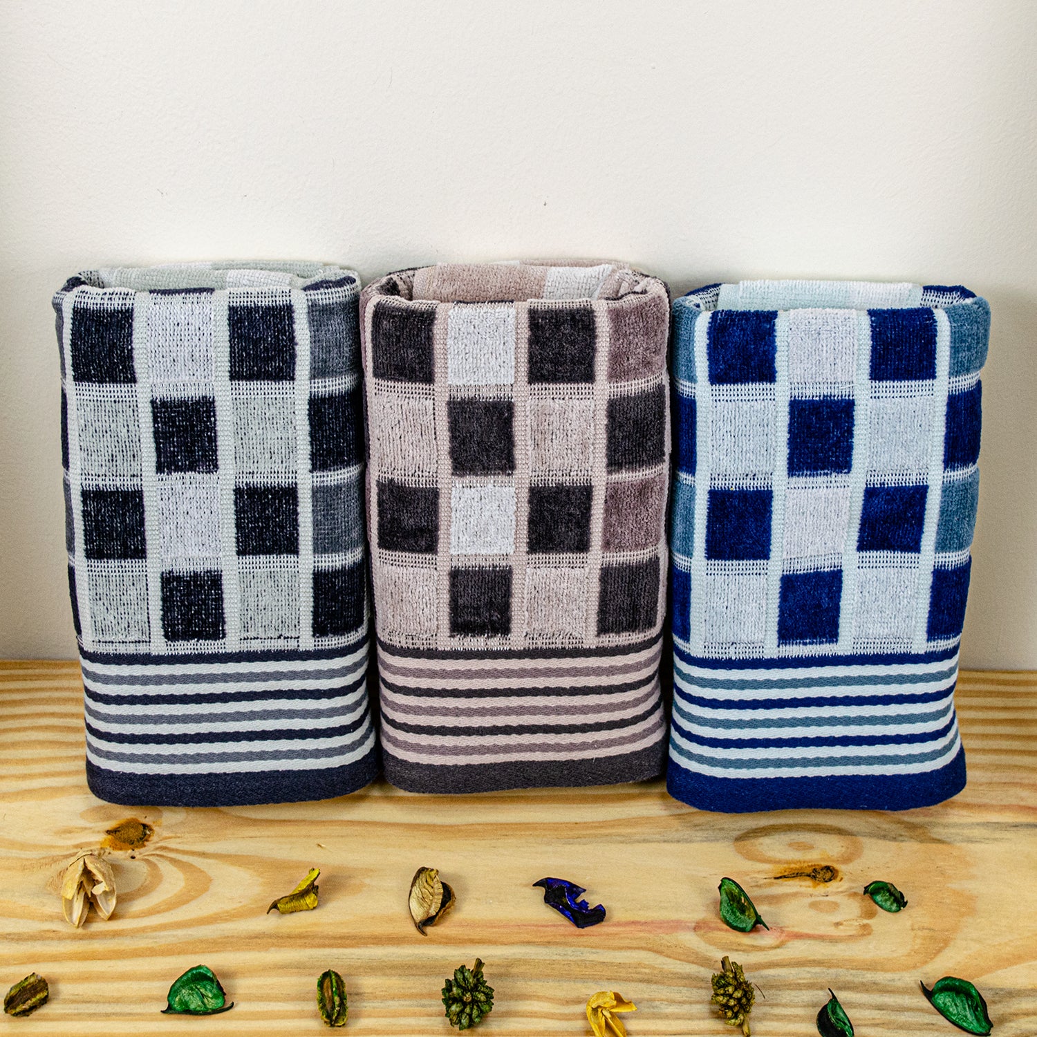 Rangoli Lira Check 100% Cotton Hand Towel Set of 3, 450 GSM