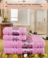 Victoria 100% Cotton Towel set of 4, (Printed Border), 450 GSM