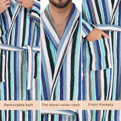 Pinstripe Men 420 GSM Cotton Bathrobe - Rangoli