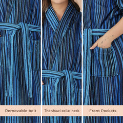 Pinstripe Women 420 GSM Cotton Bathrobe