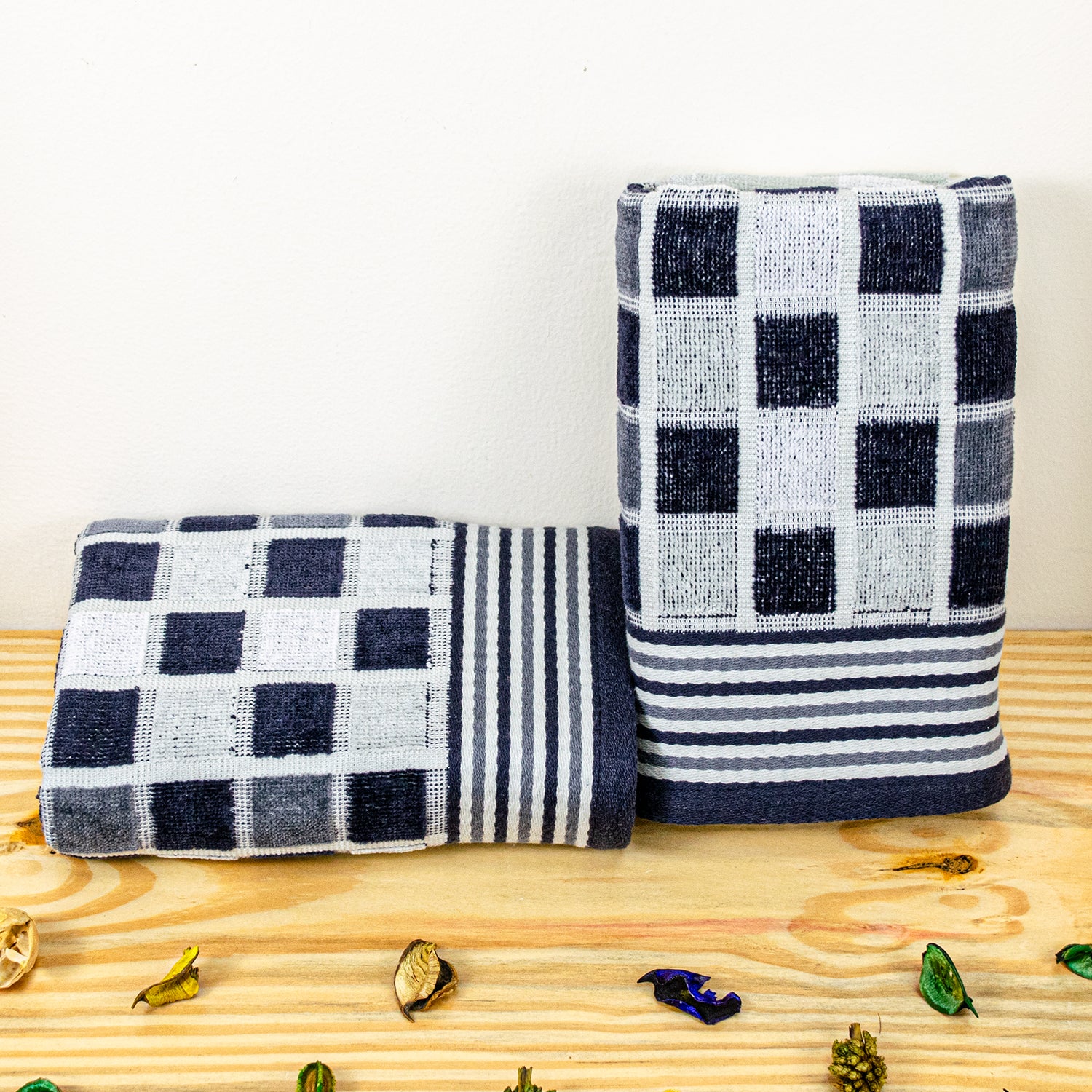 Rangoli Lira Check 100% Cotton Hand Towel Set of 2, 450 GSM