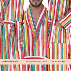 Pinstripe Men 420 GSM Cotton Bathrobe - Rangoli