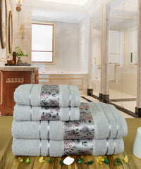 Victoria 100% Cotton Towel set of 4, (Printed Border), 450 GSM