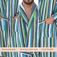 Pinstripe Men 420 GSM Cotton Bathrobe - Rangoli