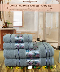 Victoria 100% Cotton Towel set of 4, (Printed Border), 450 GSM