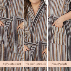 Pinstripe Women 420 GSM Cotton Bathrobe