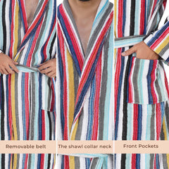 Pinstripe Men 420 GSM Cotton Bathrobe - Rangoli