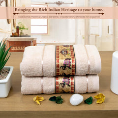 Royal Designed Rajvanshi 440 GSM Cotton Set of 2 Hand Towels - Rangoli