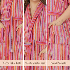 Pinstripe Women 420 GSM Cotton Bathrobe