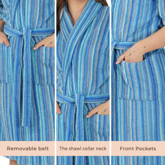 Pinstripe Women 420 GSM Cotton Bathrobe