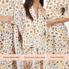 Rangoli Leopard 450 GSM Premium Cotton Bathrobe for Women