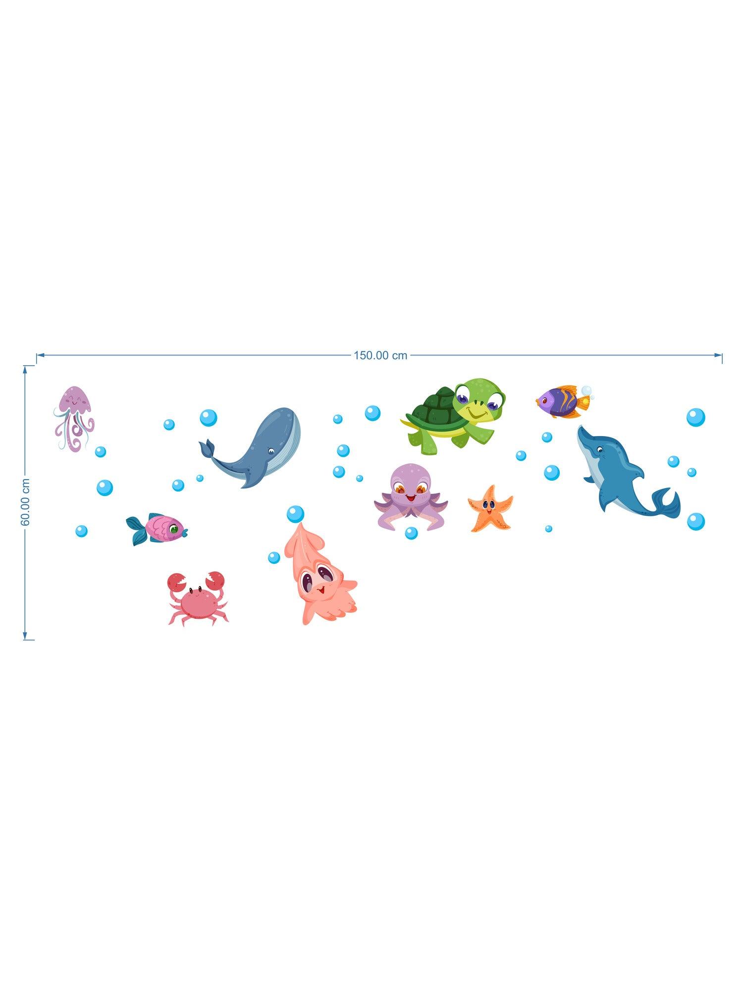 Cute Aquarium Animals Wall Sticker (150 x 60 cm) - Rangoli