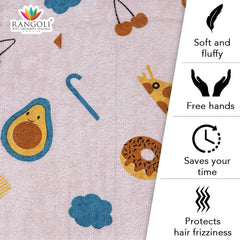 Rangoli 100% Cotton Kids Bath Towel Set of 2 (Pizza Design) | Size (60x120 Cm) |Skin Friendly Ultra Soft Towels for Girls and Boys