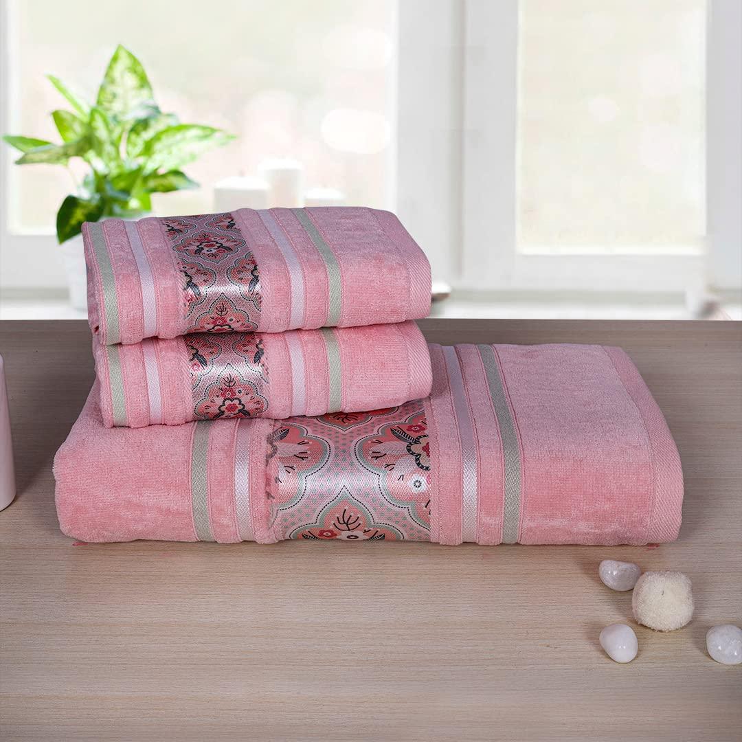 Oriental 450 GSM Cotton Towel Set Of 3 (1 Bath + 2 Hand Towels) - Rangoli