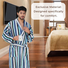 Pinstripe Men 420 GSM Cotton Bathrobe - Rangoli