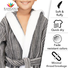 Rangoli Tonal 100% Cotton  Hooded Kids Bathrobe 400 GSM for Gils and Boys