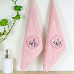 Prima Dream 100% Cotton Hand Towel Set of 2 (Applique Embroidery), 450 GSM