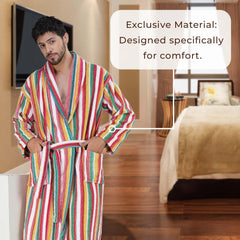 Pinstripe Men 420 GSM Cotton Bathrobe - Rangoli