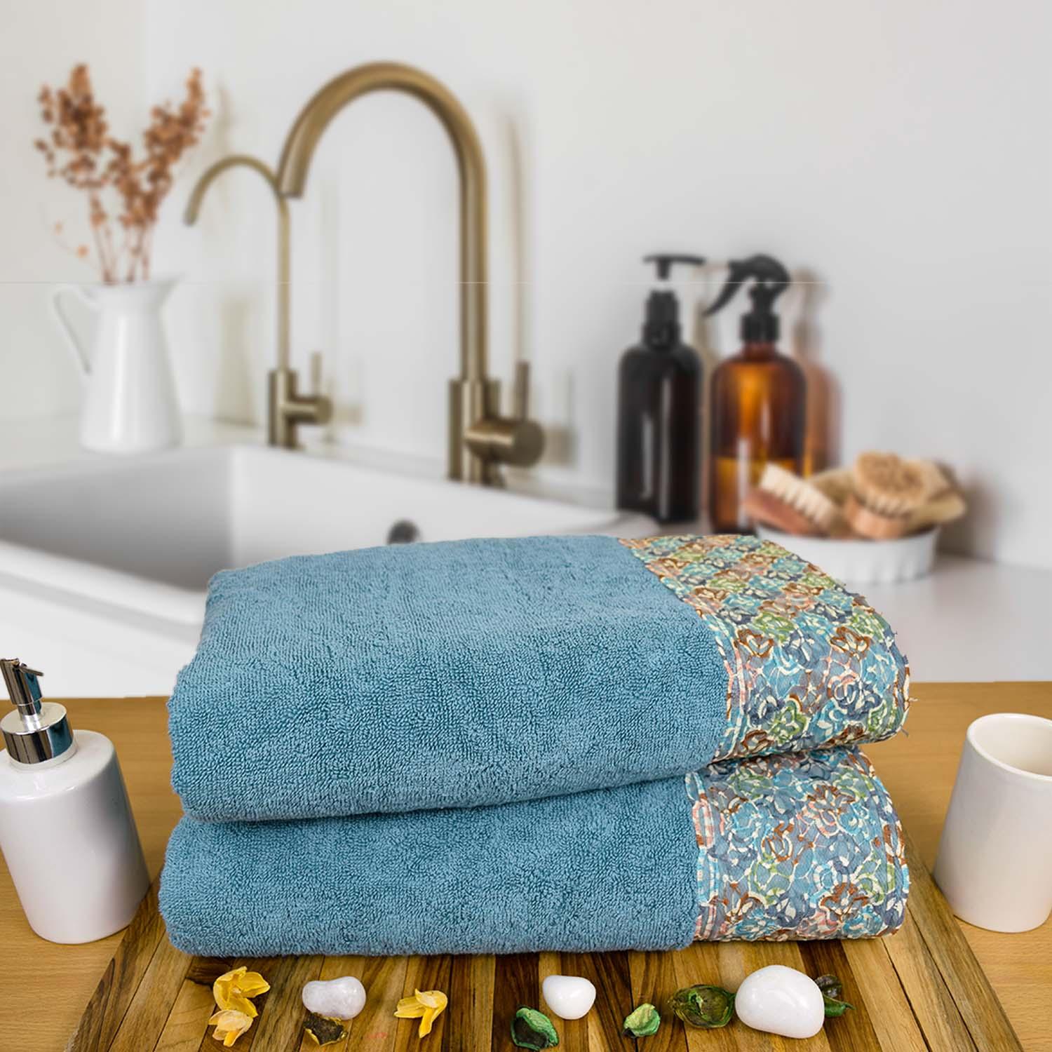 Sunshine 550 GSM Cotton Bath Towel Set of 2 | Ultra Soft, Extra Absorbent Luxurious Towels - Rangoli