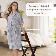 Pinstripe Women 420 GSM Cotton Bathrobe