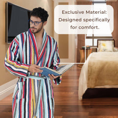 Pinstripe Men 420 GSM Cotton Bathrobe - Rangoli