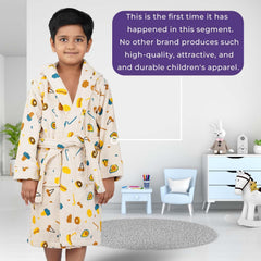 Rangoli Kids Cotton Bathrobe 400 GSM (Pizza Design) for Girls and Boys