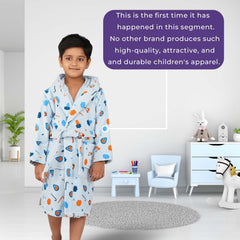 Rangoli Kids Cotton Bathrobe 400 GSM (Pizza Design) for Girls and Boys