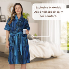 Pinstripe Women 420 GSM Cotton Bathrobe