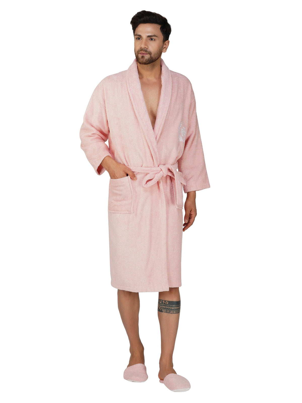 Rangoli Organic Bamboo Bathrobe for Men | Peach