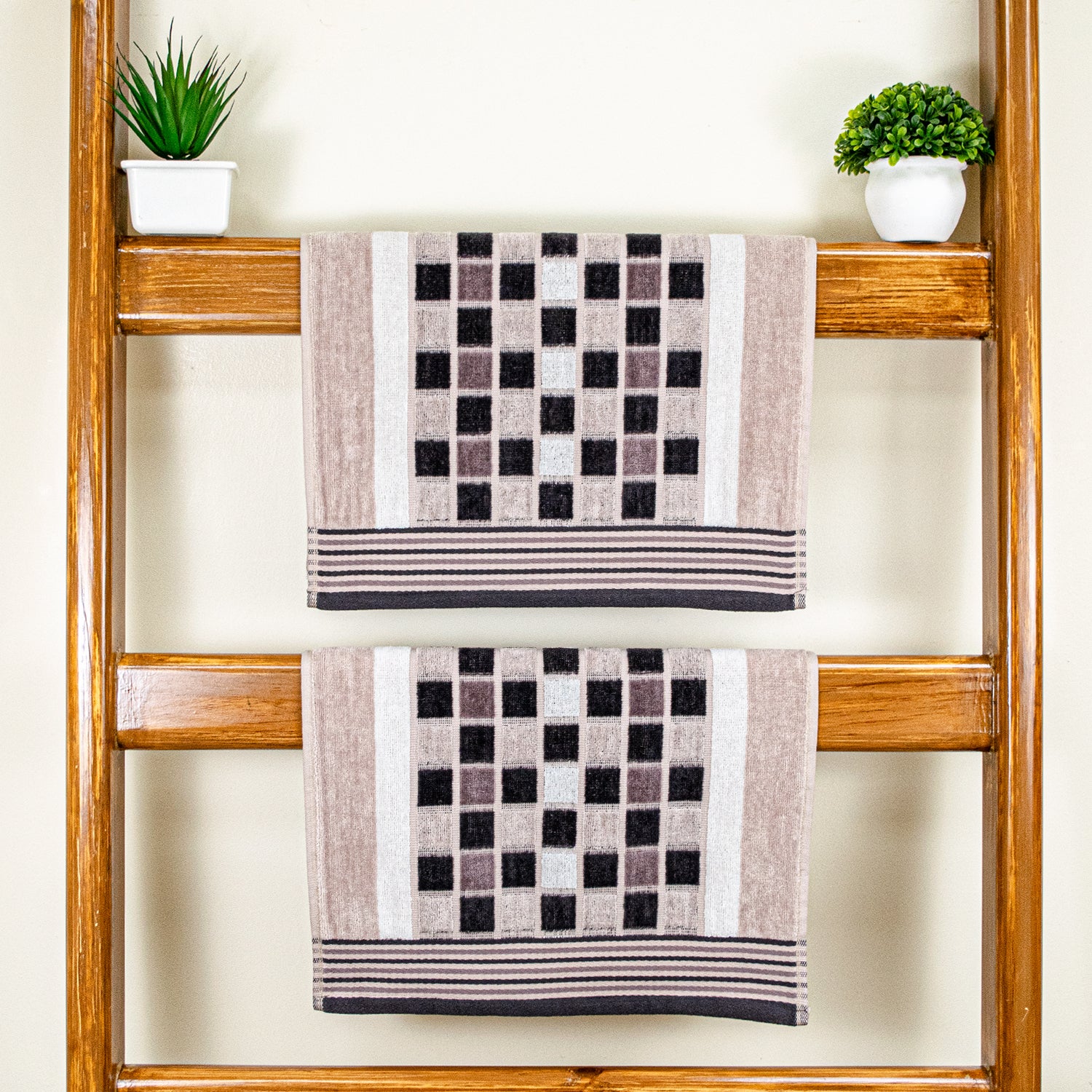 Rangoli Lira Check 100% Cotton Hand Towel Set of 2, 450 GSM