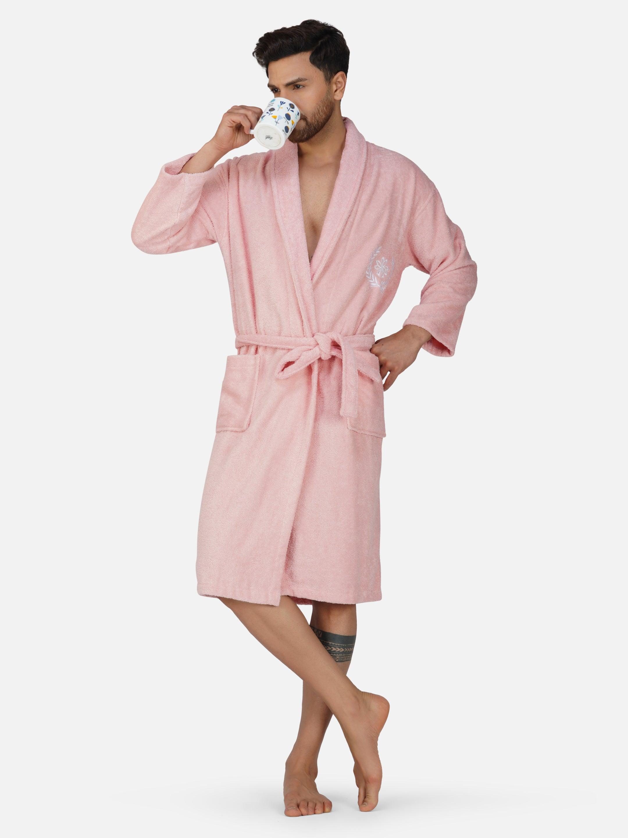 Rangoli Organic Bamboo Bathrobe for Men | Peach